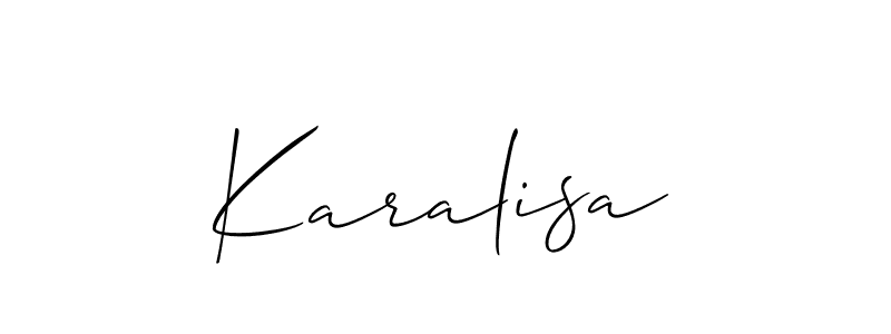The best way (Allison_Script) to make a short signature is to pick only two or three words in your name. The name Karalisa include a total of six letters. For converting this name. Karalisa signature style 2 images and pictures png