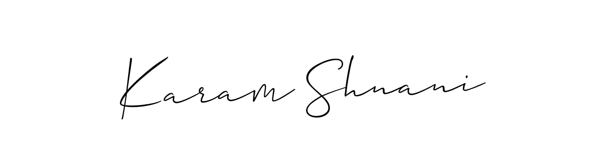 Allison_Script is a professional signature style that is perfect for those who want to add a touch of class to their signature. It is also a great choice for those who want to make their signature more unique. Get Karam Shnani name to fancy signature for free. Karam Shnani signature style 2 images and pictures png