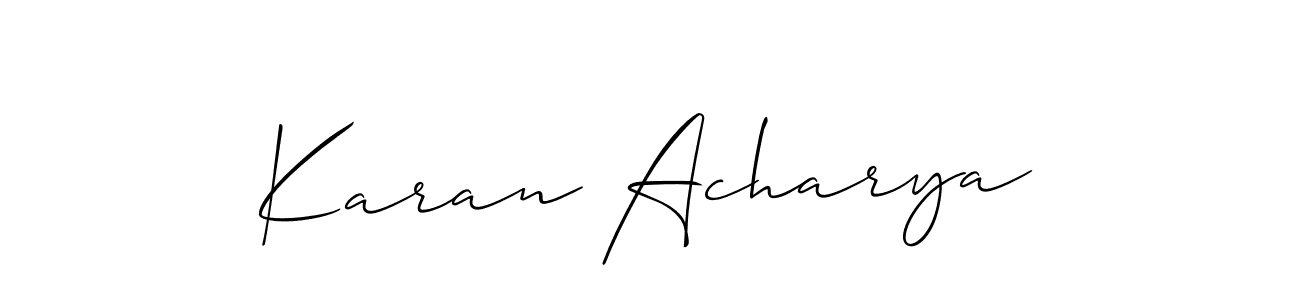 Allison_Script is a professional signature style that is perfect for those who want to add a touch of class to their signature. It is also a great choice for those who want to make their signature more unique. Get Karan Acharya name to fancy signature for free. Karan Acharya signature style 2 images and pictures png