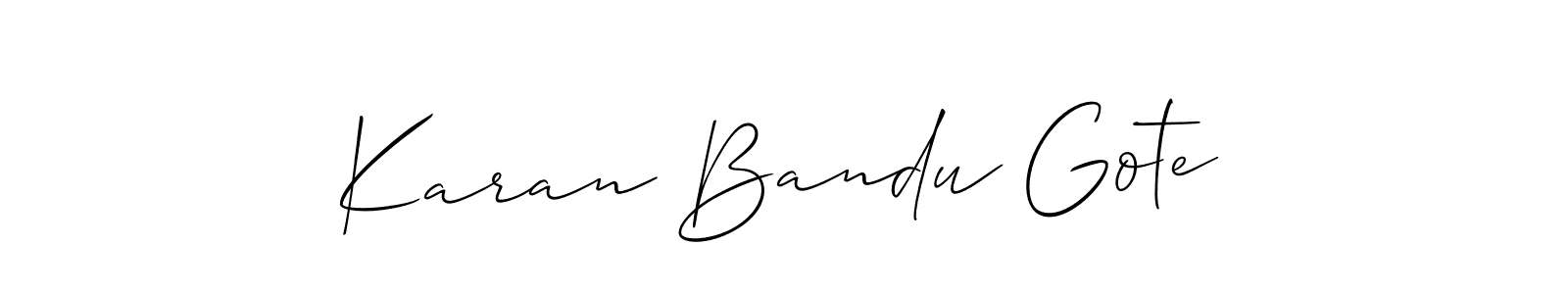 This is the best signature style for the Karan Bandu Gote name. Also you like these signature font (Allison_Script). Mix name signature. Karan Bandu Gote signature style 2 images and pictures png