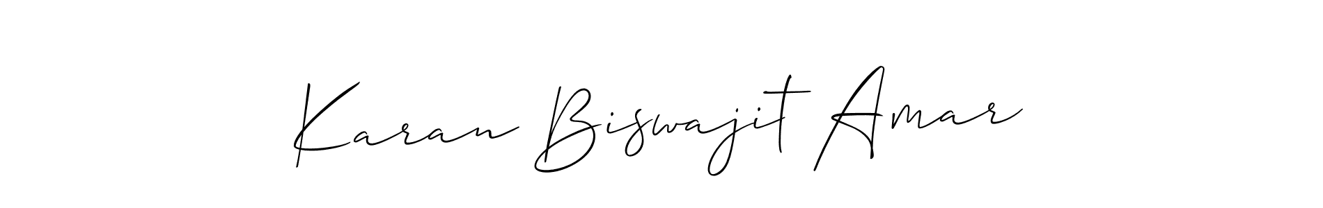 The best way (Allison_Script) to make a short signature is to pick only two or three words in your name. The name Karan Biswajit Amar include a total of six letters. For converting this name. Karan Biswajit Amar signature style 2 images and pictures png