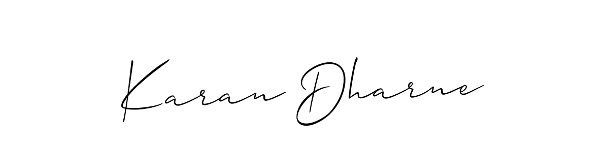 Allison_Script is a professional signature style that is perfect for those who want to add a touch of class to their signature. It is also a great choice for those who want to make their signature more unique. Get Karan Dharne name to fancy signature for free. Karan Dharne signature style 2 images and pictures png