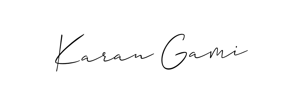 Make a beautiful signature design for name Karan Gami. With this signature (Allison_Script) style, you can create a handwritten signature for free. Karan Gami signature style 2 images and pictures png