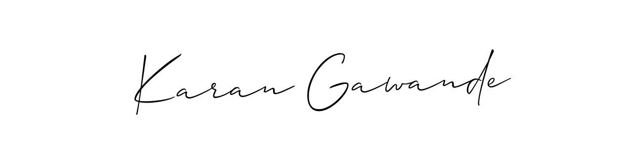 The best way (Allison_Script) to make a short signature is to pick only two or three words in your name. The name Karan Gawande include a total of six letters. For converting this name. Karan Gawande signature style 2 images and pictures png
