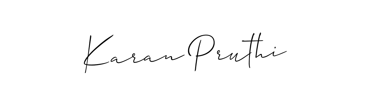 The best way (Allison_Script) to make a short signature is to pick only two or three words in your name. The name Karan Pruthi include a total of six letters. For converting this name. Karan Pruthi signature style 2 images and pictures png