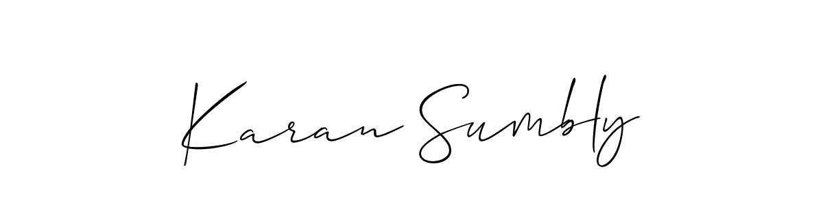 if you are searching for the best signature style for your name Karan Sumbly. so please give up your signature search. here we have designed multiple signature styles  using Allison_Script. Karan Sumbly signature style 2 images and pictures png