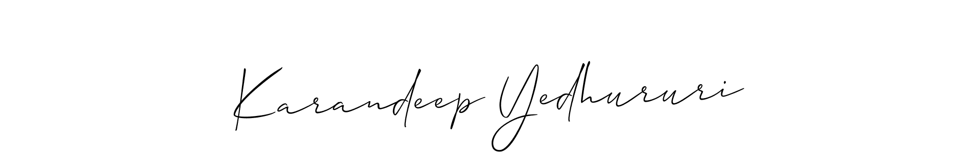 How to make Karandeep Yedhururi name signature. Use Allison_Script style for creating short signs online. This is the latest handwritten sign. Karandeep Yedhururi signature style 2 images and pictures png