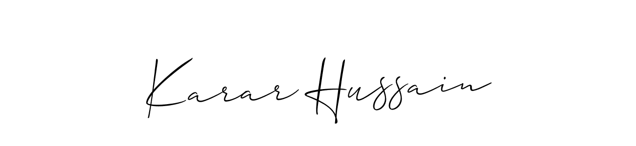 Use a signature maker to create a handwritten signature online. With this signature software, you can design (Allison_Script) your own signature for name Karar Hussain. Karar Hussain signature style 2 images and pictures png