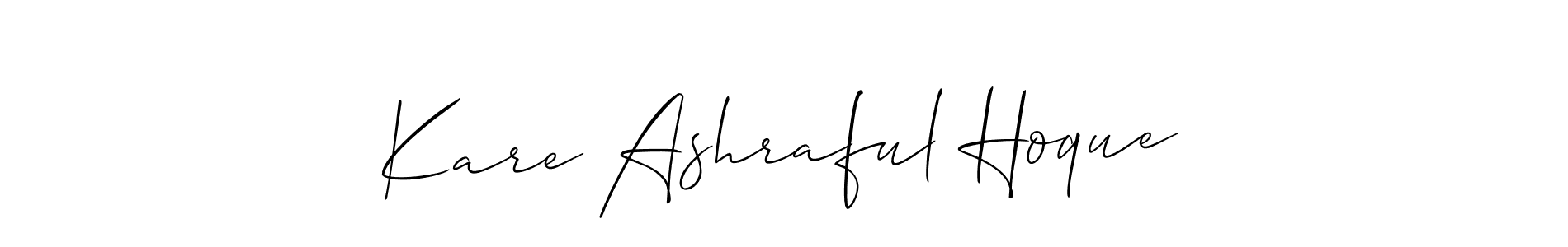 The best way (Allison_Script) to make a short signature is to pick only two or three words in your name. The name Kare Ashraful Hoque include a total of six letters. For converting this name. Kare Ashraful Hoque signature style 2 images and pictures png