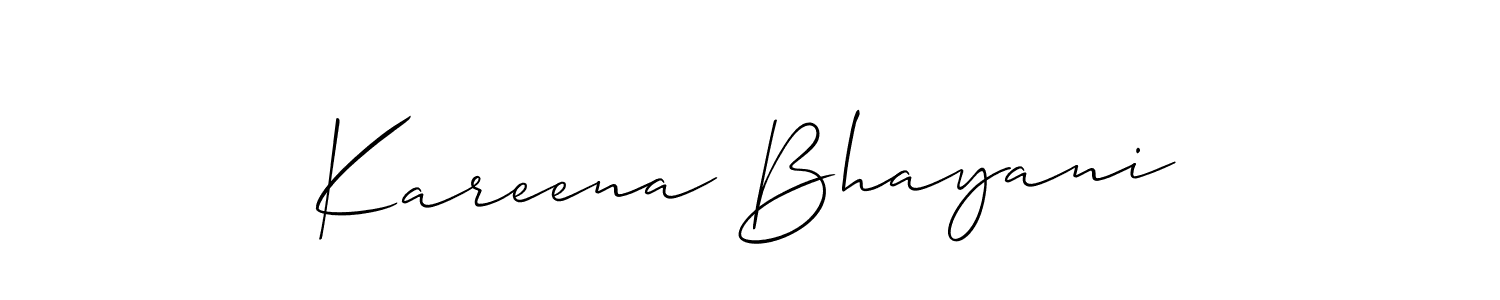 Allison_Script is a professional signature style that is perfect for those who want to add a touch of class to their signature. It is also a great choice for those who want to make their signature more unique. Get Kareena Bhayani name to fancy signature for free. Kareena Bhayani signature style 2 images and pictures png