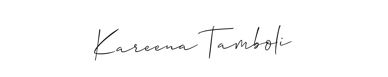 Allison_Script is a professional signature style that is perfect for those who want to add a touch of class to their signature. It is also a great choice for those who want to make their signature more unique. Get Kareena Tamboli name to fancy signature for free. Kareena Tamboli signature style 2 images and pictures png