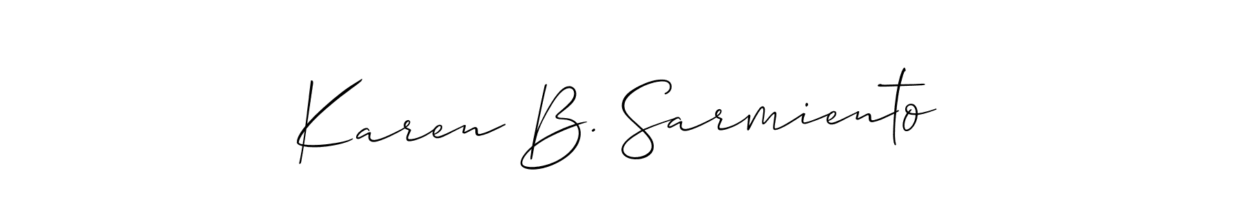 You should practise on your own different ways (Allison_Script) to write your name (Karen B. Sarmiento) in signature. don't let someone else do it for you. Karen B. Sarmiento signature style 2 images and pictures png