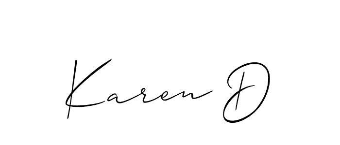 The best way (Allison_Script) to make a short signature is to pick only two or three words in your name. The name Karen D include a total of six letters. For converting this name. Karen D signature style 2 images and pictures png