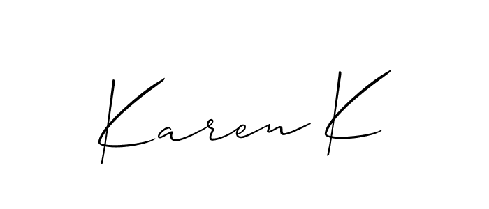 Allison_Script is a professional signature style that is perfect for those who want to add a touch of class to their signature. It is also a great choice for those who want to make their signature more unique. Get Karen K name to fancy signature for free. Karen K signature style 2 images and pictures png