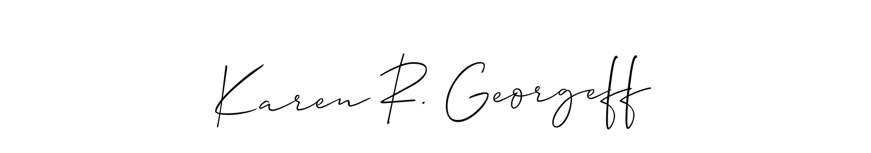 The best way (Allison_Script) to make a short signature is to pick only two or three words in your name. The name Karen R. Georgeff include a total of six letters. For converting this name. Karen R. Georgeff signature style 2 images and pictures png