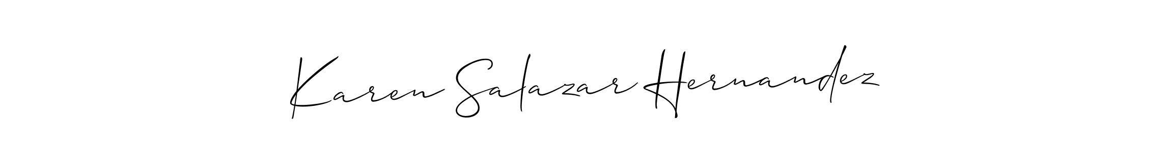 Make a short Karen Salazar Hernandez signature style. Manage your documents anywhere anytime using Allison_Script. Create and add eSignatures, submit forms, share and send files easily. Karen Salazar Hernandez signature style 2 images and pictures png