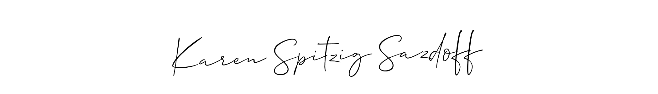 Check out images of Autograph of Karen Spitzig Sazdoff name. Actor Karen Spitzig Sazdoff Signature Style. Allison_Script is a professional sign style online. Karen Spitzig Sazdoff signature style 2 images and pictures png