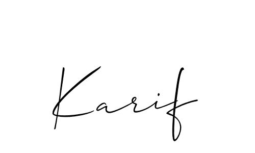 Design your own signature with our free online signature maker. With this signature software, you can create a handwritten (Allison_Script) signature for name Karif. Karif signature style 2 images and pictures png