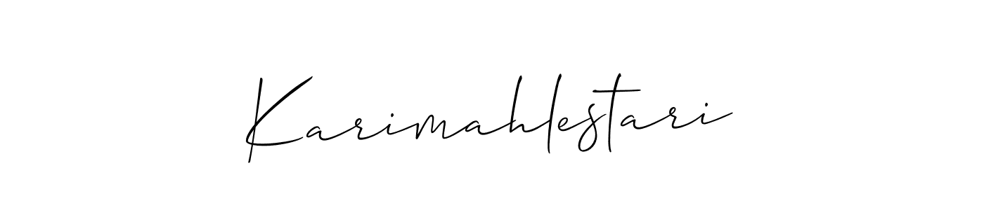 The best way (Allison_Script) to make a short signature is to pick only two or three words in your name. The name Karimahlestari include a total of six letters. For converting this name. Karimahlestari signature style 2 images and pictures png