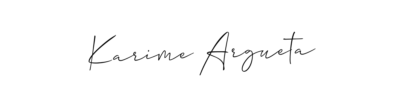 Design your own signature with our free online signature maker. With this signature software, you can create a handwritten (Allison_Script) signature for name Karime Argueta. Karime Argueta signature style 2 images and pictures png