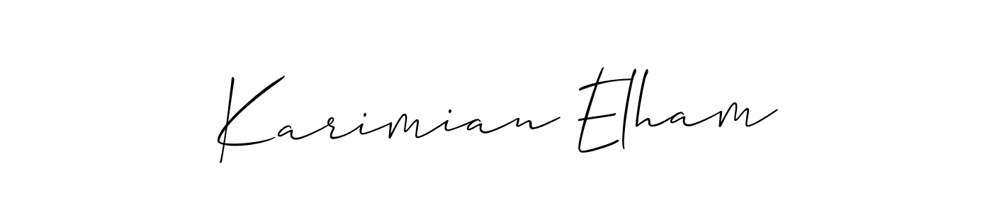 This is the best signature style for the Karimian Elham name. Also you like these signature font (Allison_Script). Mix name signature. Karimian Elham signature style 2 images and pictures png