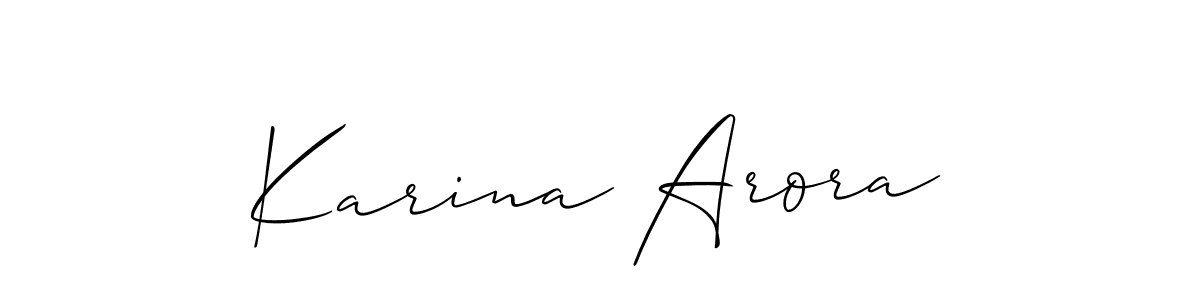 Allison_Script is a professional signature style that is perfect for those who want to add a touch of class to their signature. It is also a great choice for those who want to make their signature more unique. Get Karina Arora name to fancy signature for free. Karina Arora signature style 2 images and pictures png