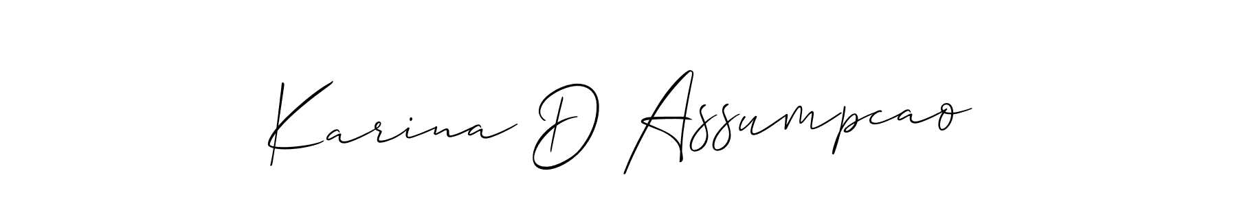 The best way (Allison_Script) to make a short signature is to pick only two or three words in your name. The name Karina D Assumpcao include a total of six letters. For converting this name. Karina D Assumpcao signature style 2 images and pictures png