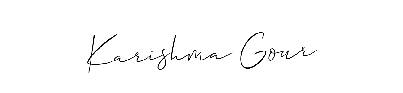 How to make Karishma Gour name signature. Use Allison_Script style for creating short signs online. This is the latest handwritten sign. Karishma Gour signature style 2 images and pictures png