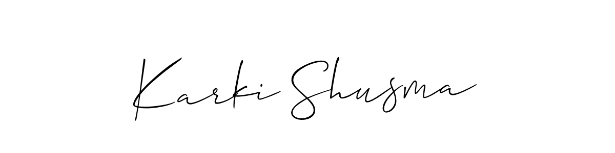 Allison_Script is a professional signature style that is perfect for those who want to add a touch of class to their signature. It is also a great choice for those who want to make their signature more unique. Get Karki Shusma name to fancy signature for free. Karki Shusma signature style 2 images and pictures png