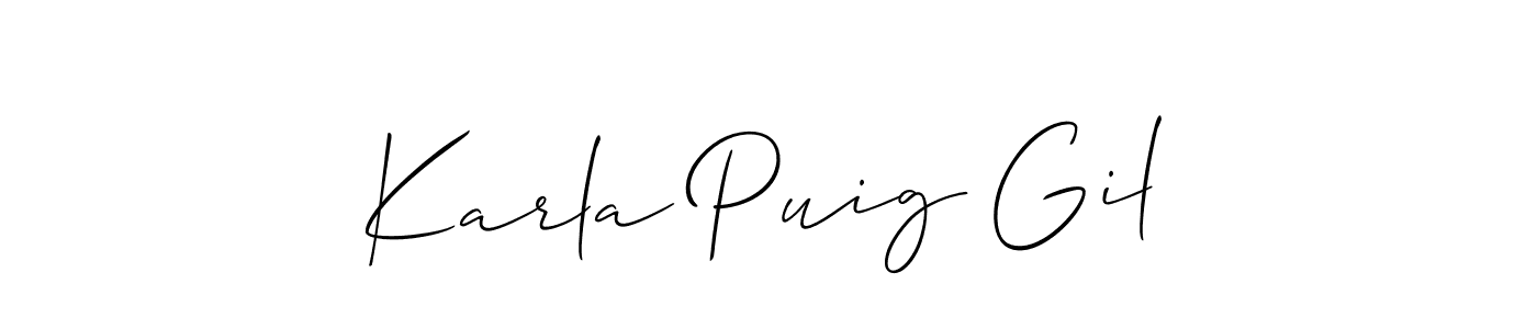The best way (Allison_Script) to make a short signature is to pick only two or three words in your name. The name Karla Puig Gil include a total of six letters. For converting this name. Karla Puig Gil signature style 2 images and pictures png