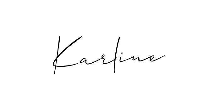 Use a signature maker to create a handwritten signature online. With this signature software, you can design (Allison_Script) your own signature for name Karline. Karline signature style 2 images and pictures png