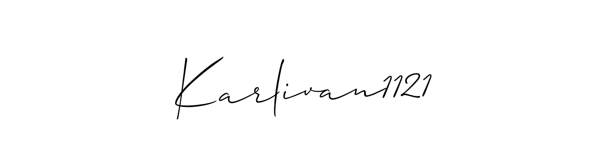 The best way (Allison_Script) to make a short signature is to pick only two or three words in your name. The name Karlivan1121 include a total of six letters. For converting this name. Karlivan1121 signature style 2 images and pictures png