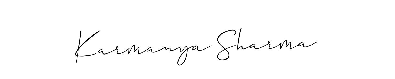 Allison_Script is a professional signature style that is perfect for those who want to add a touch of class to their signature. It is also a great choice for those who want to make their signature more unique. Get Karmanya Sharma name to fancy signature for free. Karmanya Sharma signature style 2 images and pictures png