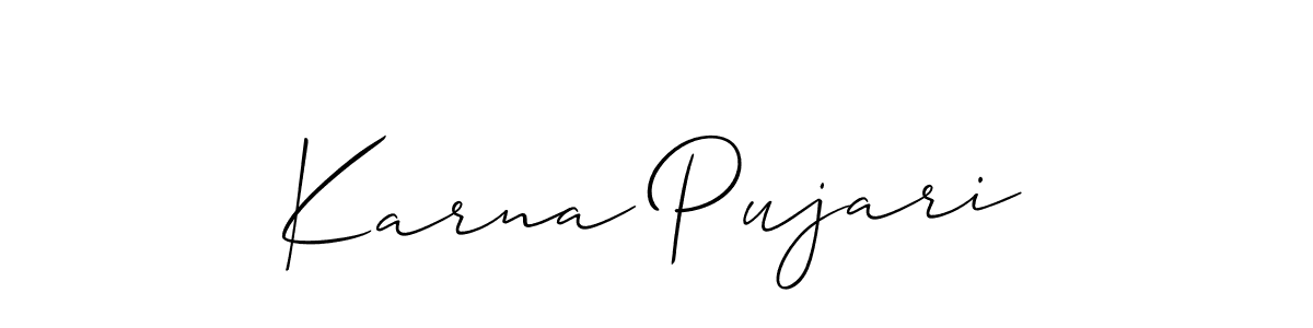 The best way (Allison_Script) to make a short signature is to pick only two or three words in your name. The name Karna Pujari include a total of six letters. For converting this name. Karna Pujari signature style 2 images and pictures png