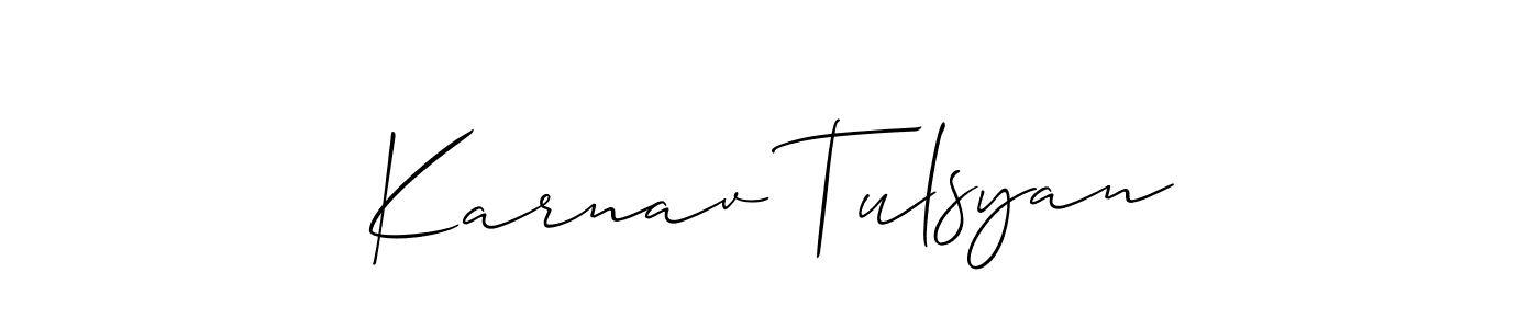 Allison_Script is a professional signature style that is perfect for those who want to add a touch of class to their signature. It is also a great choice for those who want to make their signature more unique. Get Karnav Tulsyan name to fancy signature for free. Karnav Tulsyan signature style 2 images and pictures png