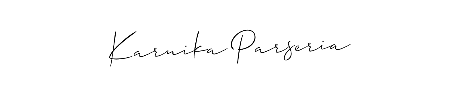 The best way (Allison_Script) to make a short signature is to pick only two or three words in your name. The name Karnika Parseria include a total of six letters. For converting this name. Karnika Parseria signature style 2 images and pictures png