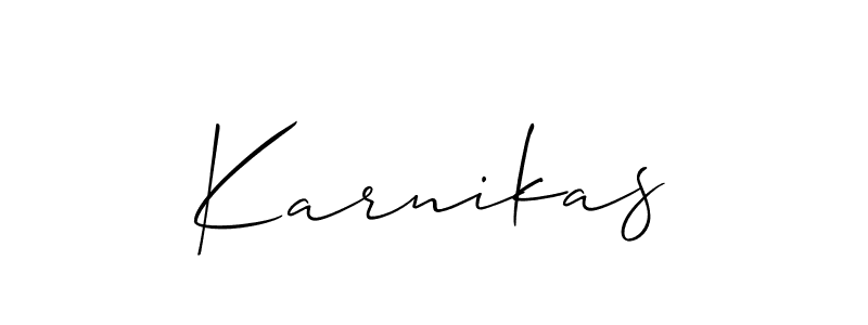 Also You can easily find your signature by using the search form. We will create Karnikas name handwritten signature images for you free of cost using Allison_Script sign style. Karnikas signature style 2 images and pictures png