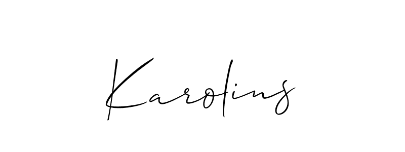 Design your own signature with our free online signature maker. With this signature software, you can create a handwritten (Allison_Script) signature for name Karolins. Karolins signature style 2 images and pictures png