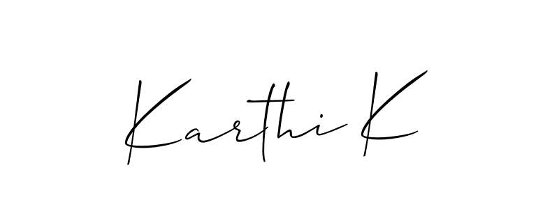 Use a signature maker to create a handwritten signature online. With this signature software, you can design (Allison_Script) your own signature for name Karthi K. Karthi K signature style 2 images and pictures png