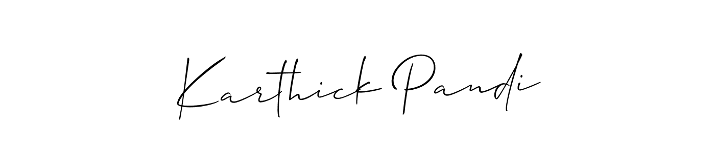 The best way (Allison_Script) to make a short signature is to pick only two or three words in your name. The name Karthick Pandi include a total of six letters. For converting this name. Karthick Pandi signature style 2 images and pictures png