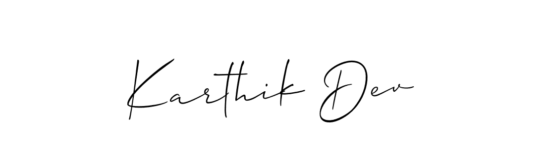 The best way (Allison_Script) to make a short signature is to pick only two or three words in your name. The name Karthik Dev include a total of six letters. For converting this name. Karthik Dev signature style 2 images and pictures png