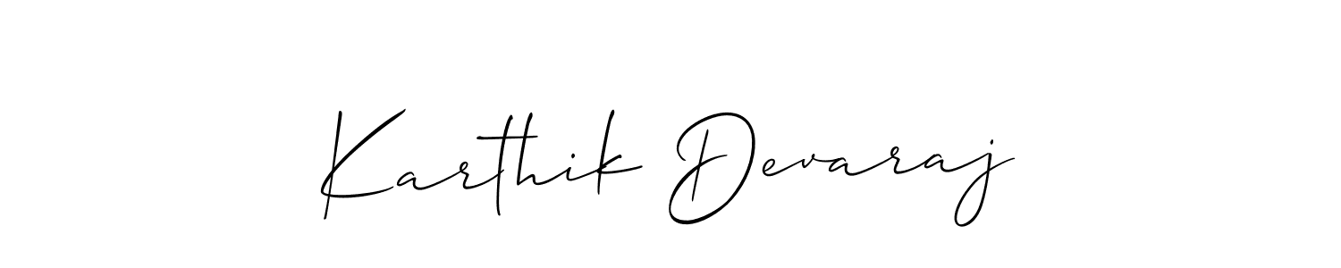 Use a signature maker to create a handwritten signature online. With this signature software, you can design (Allison_Script) your own signature for name Karthik Devaraj. Karthik Devaraj signature style 2 images and pictures png