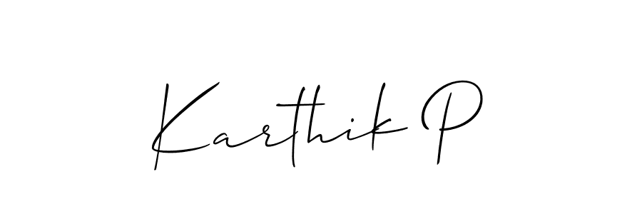 Design your own signature with our free online signature maker. With this signature software, you can create a handwritten (Allison_Script) signature for name Karthik P. Karthik P signature style 2 images and pictures png