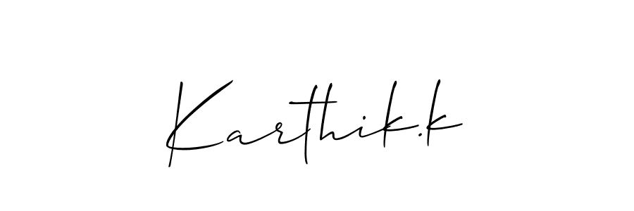 Make a beautiful signature design for name Karthik.k. With this signature (Allison_Script) style, you can create a handwritten signature for free. Karthik.k signature style 2 images and pictures png