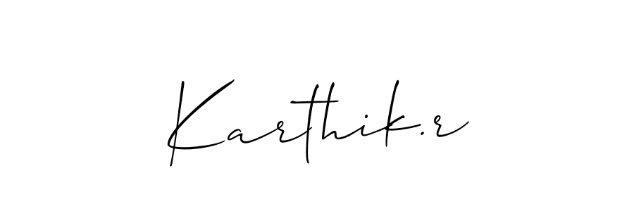 It looks lik you need a new signature style for name Karthik.r. Design unique handwritten (Allison_Script) signature with our free signature maker in just a few clicks. Karthik.r signature style 2 images and pictures png