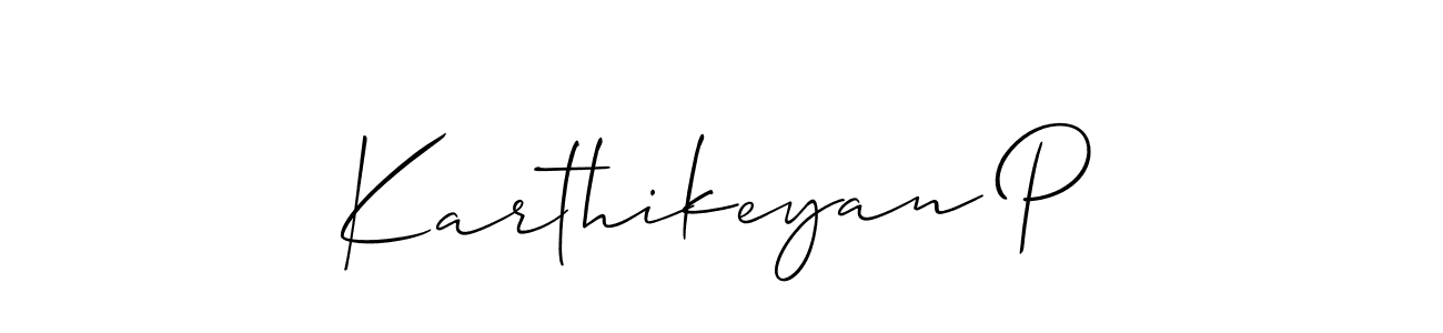 Create a beautiful signature design for name Karthikeyan P. With this signature (Allison_Script) fonts, you can make a handwritten signature for free. Karthikeyan P signature style 2 images and pictures png