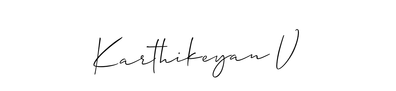 Use a signature maker to create a handwritten signature online. With this signature software, you can design (Allison_Script) your own signature for name Karthikeyan V. Karthikeyan V signature style 2 images and pictures png