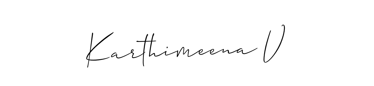 It looks lik you need a new signature style for name Karthimeena V. Design unique handwritten (Allison_Script) signature with our free signature maker in just a few clicks. Karthimeena V signature style 2 images and pictures png
