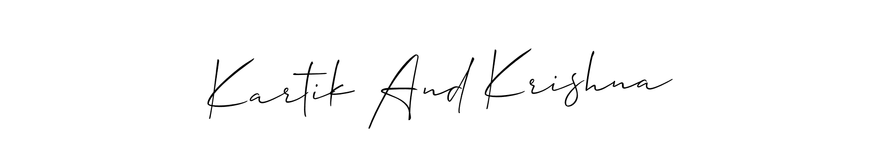 Allison_Script is a professional signature style that is perfect for those who want to add a touch of class to their signature. It is also a great choice for those who want to make their signature more unique. Get Kartik And Krishna name to fancy signature for free. Kartik And Krishna signature style 2 images and pictures png