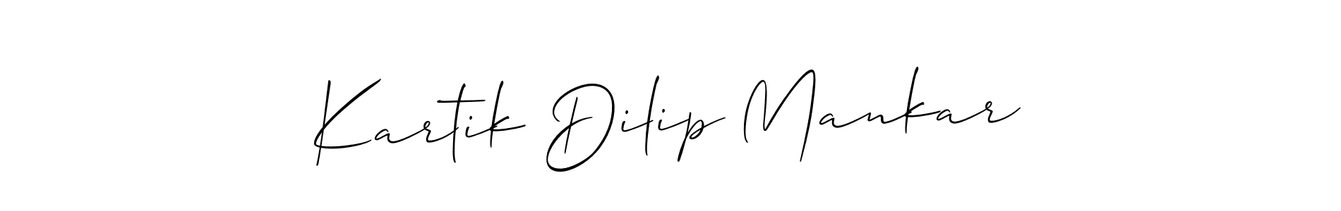 Make a short Kartik Dilip Mankar signature style. Manage your documents anywhere anytime using Allison_Script. Create and add eSignatures, submit forms, share and send files easily. Kartik Dilip Mankar signature style 2 images and pictures png